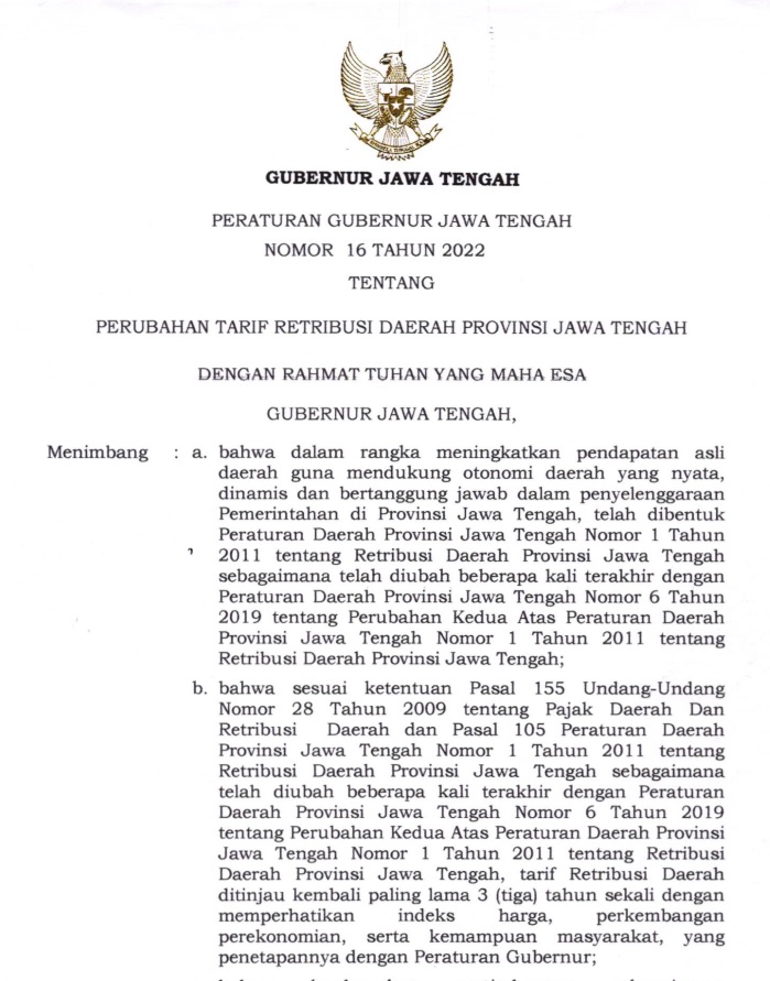 Peraturan Gubernur Jawa Tengah Nomor 16 Tahun 2022 Tentang Perubahan ...